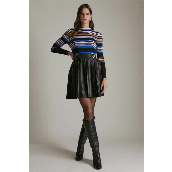 Cheapest 🥰 KarenMillen Stripe Knit Pu Pleated 👗 Skirt Skater 👗 Dress For Female 😉 6 Cheapest 🥰 KarenMillen Stripe Knit Pu Pleated 👗 Skirt Skater 👗 Dress For Female 😉 - Image 6