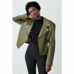 Brand new 🤩 KarenMillen Leather Strong Shoulder Biker Jacket For Female 🎁 -Karen Millen Sales unnamed file 5066