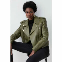 Brand new 🤩 KarenMillen Leather Strong Shoulder Biker Jacket For Female 🎁 -Karen Millen Sales unnamed file 5070