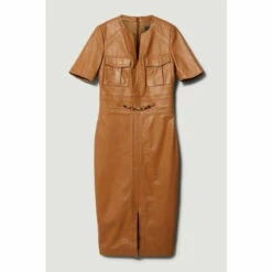 Best deal 🛒 KarenMillen Leather Short Sleeve Snaffle Trim Pencil Midi 👗 Dress For Female ✔️ -Karen Millen Sales unnamed file 5075