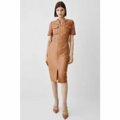 Best deal 🛒 KarenMillen Leather Short Sleeve Snaffle Trim Pencil Midi 👗 Dress For Female ✔️ -Karen Millen Sales unnamed file 5077