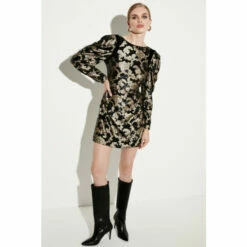 Deals 🔔 KarenMillen Sequinned Jacquard Batwing Mini 👗 Dress For Female 🧨