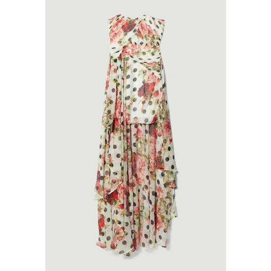 Cheapest 🔔 KarenMillen Spot Floral Chiffon Drama Hem Mini 👗 Dress For Female 😀 4 Cheapest 🔔 KarenMillen Spot Floral Chiffon Drama Hem Mini 👗 Dress For Female 😀 - Image 4