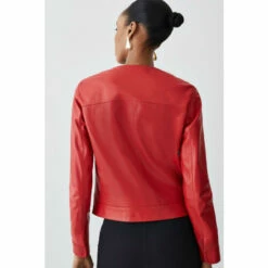 Flash Sale 🔔 KarenMillen Leather Collarless Pocket Detail Jacket For Female 💯 -Karen Millen Sales unnamed file 5144
