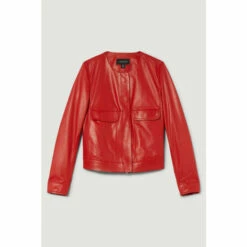 Flash Sale 🔔 KarenMillen Leather Collarless Pocket Detail Jacket For Female 💯 -Karen Millen Sales unnamed file 5145