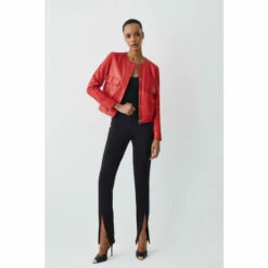 Flash Sale 🔔 KarenMillen Leather Collarless Pocket Detail Jacket For Female 💯 -Karen Millen Sales unnamed file 5146