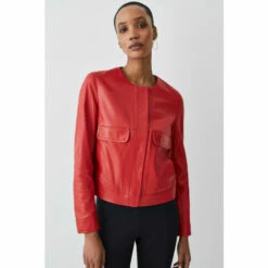 Flash Sale 🔔 KarenMillen Leather Collarless Pocket Detail Jacket For Female 💯 -Karen Millen Sales unnamed file 5147