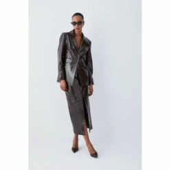 Best Sale ⌛ KarenMillen Patent Leather Strong Shoulder Tailored Blazer For Female 🔔 -Karen Millen Sales unnamed file 5154