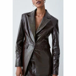 Best Sale ⌛ KarenMillen Patent Leather Strong Shoulder Tailored Blazer For Female 🔔 -Karen Millen Sales unnamed file 5155