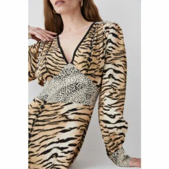 Wholesale 🥰 KarenMillen Animal Mixed Print Plunge Neck Woven Midi 👗 Dress For Female 🧨 -Karen Millen Sales unnamed file 5165