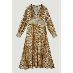 Wholesale 🥰 KarenMillen Animal Mixed Print Plunge Neck Woven Midi 👗 Dress For Female 🧨 -Karen Millen Sales unnamed file 5166