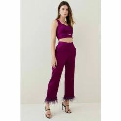 Best Pirce 🥰 KarenMillen Italian Satin Feather Hem Trouser For Female ✔️ -Karen Millen Sales unnamed file 5174