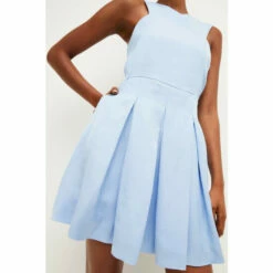 Budget 😉 KarenMillen Premium Polished Linen Cross Front Aline Mini 👗 Dress For Female 💯