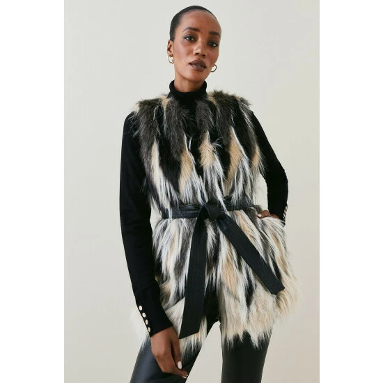Flash Sale 👍 KarenMillen Jacquard Faux Fur Pu Belted Gilet For Female ⭐ 2 Flash Sale 👍 KarenMillen Jacquard Faux Fur Pu Belted Gilet For Female ⭐ - Image 2