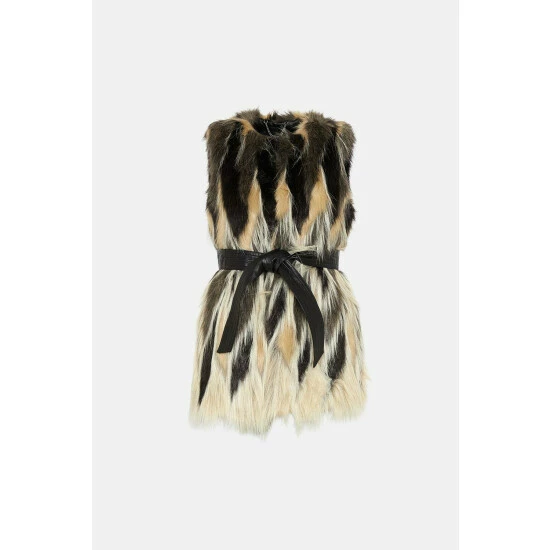 Flash Sale 👍 KarenMillen Jacquard Faux Fur Pu Belted Gilet For Female ⭐ 4 Flash Sale 👍 KarenMillen Jacquard Faux Fur Pu Belted Gilet For Female ⭐ - Image 4