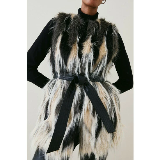 Flash Sale 👍 KarenMillen Jacquard Faux Fur Pu Belted Gilet For Female ⭐ 6 Flash Sale 👍 KarenMillen Jacquard Faux Fur Pu Belted Gilet For Female ⭐ - Image 6