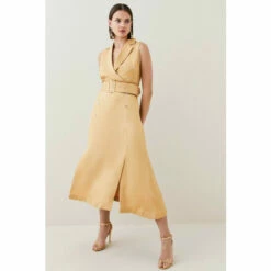 Outlet 🤩 KarenMillen Utility Viscose Twill Button Detail Midi 👚 Shirt 👗 Dress For Female 🎉