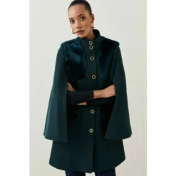 Hot Sale ❤️ KarenMillen Italian Wool Shearling Mix Belted Cape For Female 🔔 -Karen Millen Sales unnamed file 5227