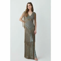 Brand new 👍 KarenMillen Beaded Fringed Woven Maxi 👗 Dress For Female 🤩 -Karen Millen Sales unnamed file 5245