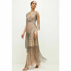 Brand new 👍 KarenMillen Beaded Fringed Woven Maxi 👗 Dress For Female 🤩 -Karen Millen Sales unnamed file 5247