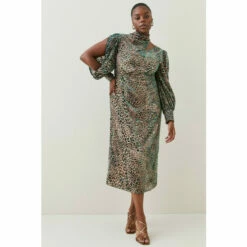 New 🌟 KarenMillen Plus Size Velvet Animal Devoure Woven Maxi 👗 Dress For Female ✔️