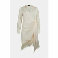 Promo 🎁 KarenMillen Satin Back Crepe Feather Hem 👕 Shirt Mini 👗 Dress For Female 😍 -Karen Millen Sales unnamed file 5286