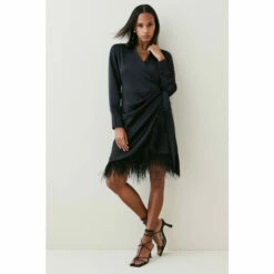 Promo 🎁 KarenMillen Satin Back Crepe Feather Hem 👕 Shirt Mini 👗 Dress For Female 😍 -Karen Millen Sales unnamed file 5290