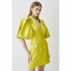 Cheapest 😍 KarenMillen Italian Structured Satin Statement Sleeve Double Breasted Mini 👗 Dress For Female ✔️ -Karen Millen Sales unnamed file 5307