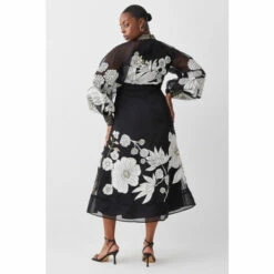 Best Pirce 🧨 KarenMillen Plus Organdie Applique Buttoned Woven Midi 👗 Dress For Female 🥰 -Karen Millen Sales unnamed file 5316