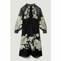 Best Pirce 🧨 KarenMillen Plus Organdie Applique Buttoned Woven Midi 👗 Dress For Female 🥰 -Karen Millen Sales unnamed file 5317