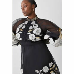 Best Pirce 🧨 KarenMillen Plus Organdie Applique Buttoned Woven Midi 👗 Dress For Female 🥰 -Karen Millen Sales unnamed file 5318