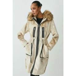 Hot Sale ✔️ KarenMillen Signature Faux Ponyskin Hooded Parka 🧥 Coat For Female 😍 -Karen Millen Sales unnamed file 5326