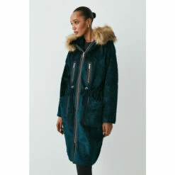 Hot Sale ✔️ KarenMillen Signature Faux Ponyskin Hooded Parka 🧥 Coat For Female 😍 -Karen Millen Sales unnamed file 5327