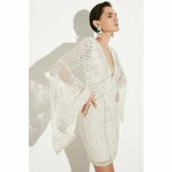 Brand new 😀 KarenMillen Embellished Kimono Sleeve Beaded Mini 👗 Dress For Female ⌛