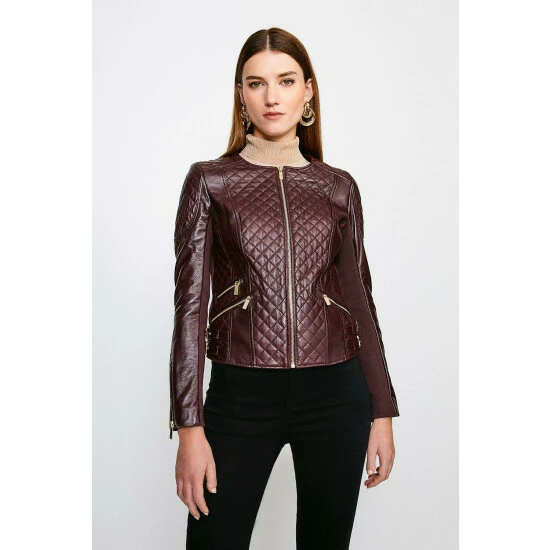 Flash Sale ๐ KarenMillen Leather Quilted Biker Jacket For Female ๐ 1 Flash Sale ๐ KarenMillen Leather Quilted Biker Jacket For Female ๐