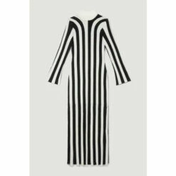 Promo 👏 KarenMillen Stripe Shredded Hem Jacquard Maxi Column 👗 Dress For Female 🔔 -Karen Millen Sales unnamed file 5378
