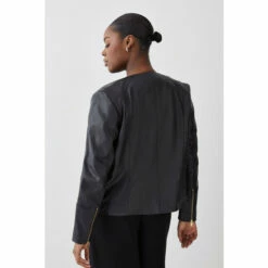 Top 10 ⌛ KarenMillen Plus Size Leather Asymmetric Zip Through Biker Jacket For Female 👏 -Karen Millen Sales unnamed file 5409