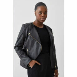 Top 10 ⌛ KarenMillen Plus Size Leather Asymmetric Zip Through Biker Jacket For Female 👏 -Karen Millen Sales unnamed file 5412