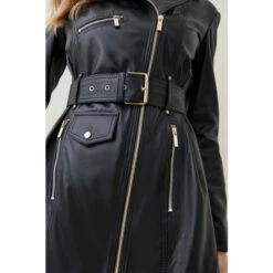 Discount 🌟 KarenMillen Petite Leather Zip Through Biker Trench 🧥 Coat For Female 😀 -Karen Millen Sales unnamed file 5415