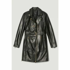 Discount 🌟 KarenMillen Petite Leather Zip Through Biker Trench 🧥 Coat For Female 😀 -Karen Millen Sales unnamed file 5416
