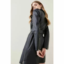 Discount 🌟 KarenMillen Petite Leather Zip Through Biker Trench 🧥 Coat For Female 😀 -Karen Millen Sales unnamed file 5417