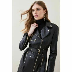 Discount 🌟 KarenMillen Petite Leather Zip Through Biker Trench 🧥 Coat For Female 😀 -Karen Millen Sales unnamed file 5418
