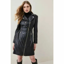 Discount 🌟 KarenMillen Petite Leather Zip Through Biker Trench 🧥 Coat For Female 😀 -Karen Millen Sales unnamed file 5419