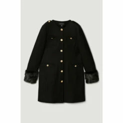 Cheap 💯 KarenMillen Italian Virgin Wool Faux Fur Cuff Midi 🧥 Coat For Female 🔔 -Karen Millen Sales unnamed file 5429