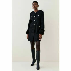 Cheap 💯 KarenMillen Italian Virgin Wool Faux Fur Cuff Midi 🧥 Coat For Female 🔔 -Karen Millen Sales unnamed file 5431