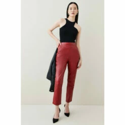 Outlet 💯 KarenMillen Leather Button Detail Trouser For Female 😀