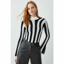 Discount ⌛ KarenMillen Stripe Knit Jacquard Long Sleeve Top For Female 🔥