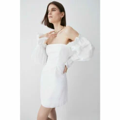 Outlet 🎁 KarenMillen Taffeta Bardot Woven Mini 👗 Dress For Female ⭐ -Karen Millen Sales unnamed file 5498