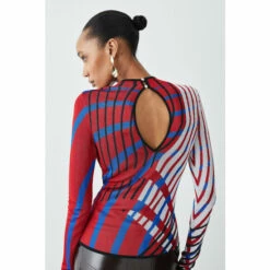 Best Pirce ✔️ KarenMillen Slinky Crew Neck Jacquard Abstract Knit Top For Female 👏 -Karen Millen Sales unnamed file 5507