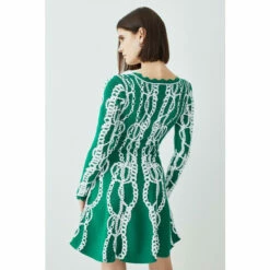 Best deal ❤️ KarenMillen Chain Jacquard Knit Long Sleeve Mini Skater 👗 Dress For Female 😉 -Karen Millen Sales unnamed file 5529